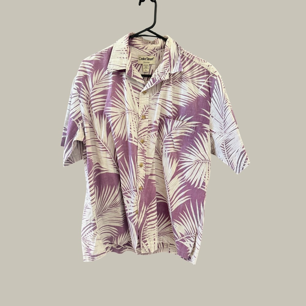 Cooke Street Honolulu Mens Purple Palm Leaf Hawaiian Shirt Cotton Large Hawaii